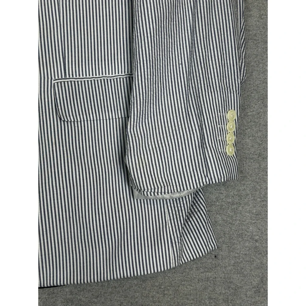 Croft Barrow Seersucker Blazer Mens 50R Blue White Striped Classic Fit Coat